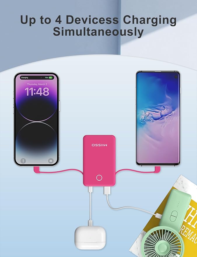 miisso 6000mah Ultra Slim Built in Cables Power Bank, Card Size Built in USB C - Image 4