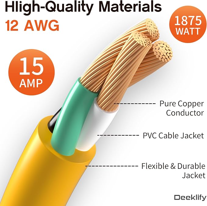 12AWG 15 FT Heavy Duty Outdoor Extension Cord Waterproof - Image 2