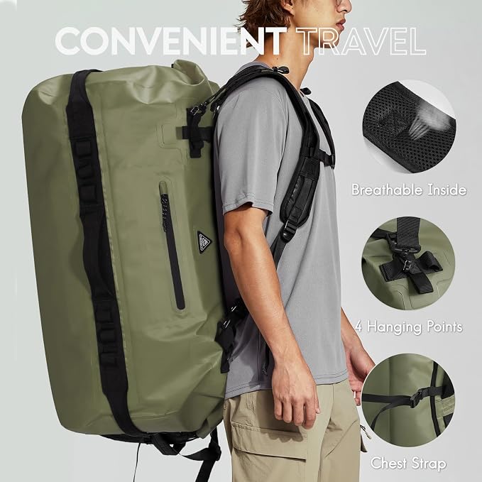 Haimont Large Waterproof Duffel Backpack Roll-Top Heavy Duty Dry Duffle Bag - Image 3