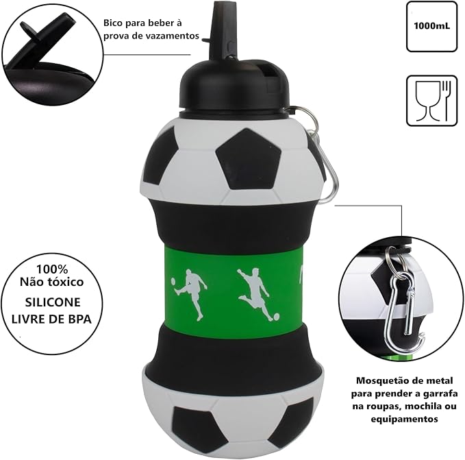 Maccabi Art Clip-On Collapsible 1 Liter, 34 oz. size BPA-Free Silicone Soccer - Image 4