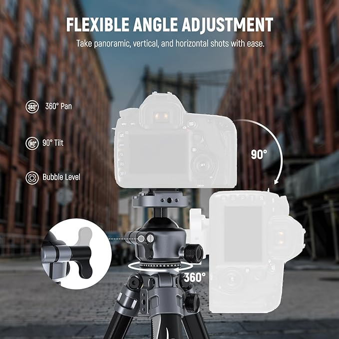 NEEWER LITETRIP LT07 61" Aluminum Travel Camera Tripod, Portable Stand - Image 6