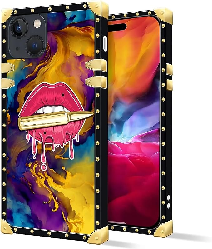 Compatible with iPhone 15 Case, Cool Corlorful Lip Marble Luxury Golden - Image 2