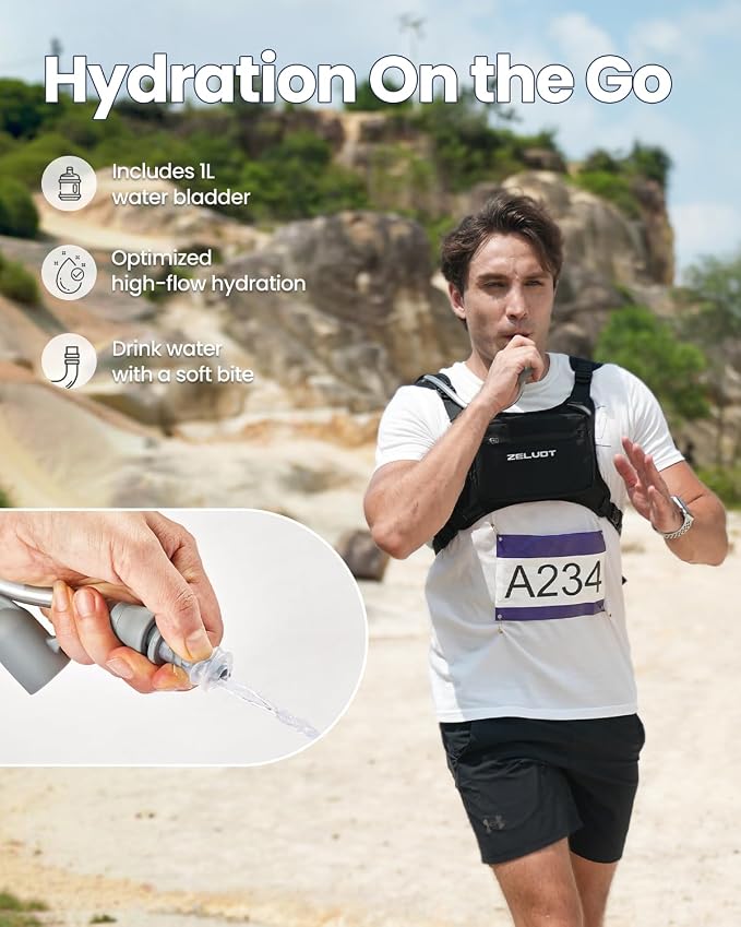 Zelvot Running Vest with 1L Water Bladder, USA Original Patent, Adjustable - Image 2