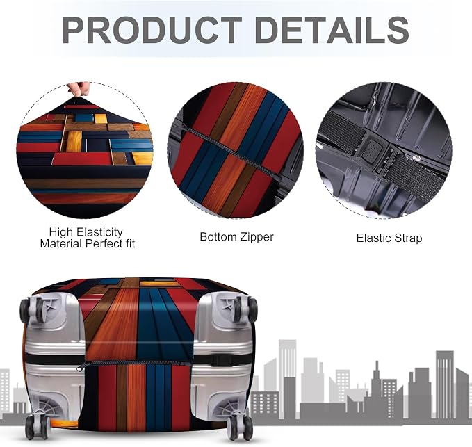 ANNA QUEEN Modern Geometric Wood Luggage Cover, Abstract Panel Suitcase - Image 3