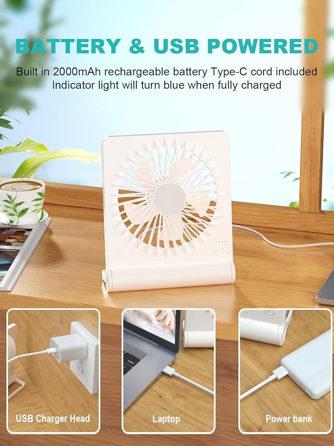 Small Desk Fan, Rechargeable USB Fan Battery Operated, Ultra Quiet, Strong Wind - Image 5