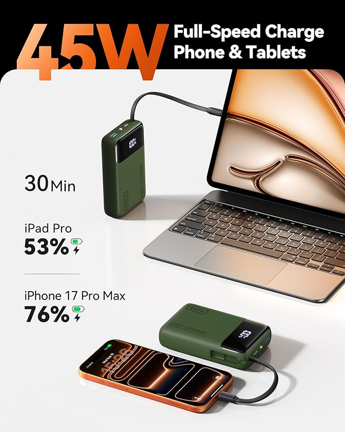 INIU 20000mAh Power Bank, Small Portable Charger, 45W PD Fast Charging Battery - Image 2