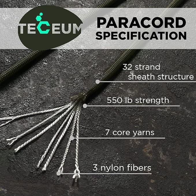 TECEUM 5/32" Paracord Rope 1000 – 1000ft / 200ft / 100ft / 50ft – Tactical - Image 2