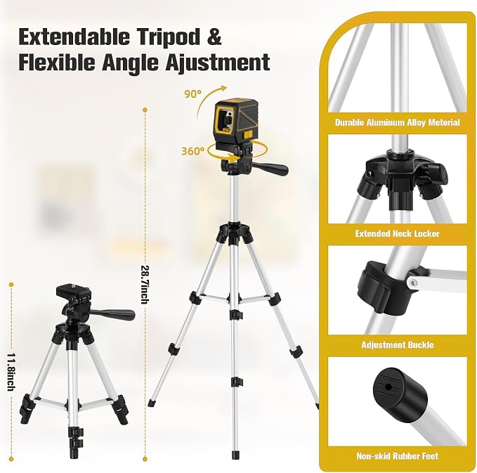 Laser Level with Tripod, 100 feet Green Cross Line Self Rotary Leveling Laser - Image 2