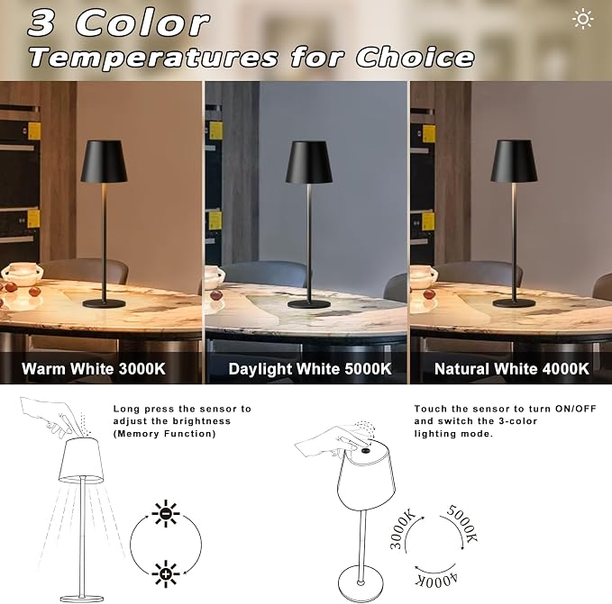 Kakanuo Cordless Table Lamps Pack of 4, Portable LED Battery Operated Lamp - Image 6