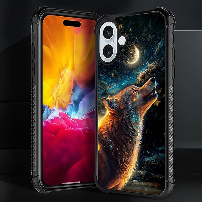 for iPhone 16 Case, Star Cave Hungry Wolf Pattern Graphic Design Girl Boy Soft - Image 2