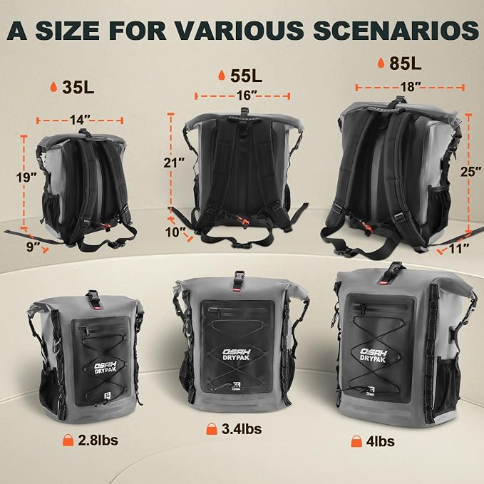 OSAH DRYPAK Waterproof Backpack Dry Bag 35L/55L/85L – Heavy Duty Roll-Top - Image 2