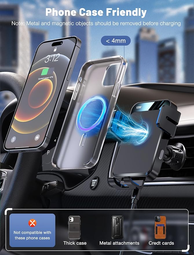 Wireless Car Charger, MOKPR Auto-Clamping Car Mount 15W/10W/7.5W Fast Charging - Image 4