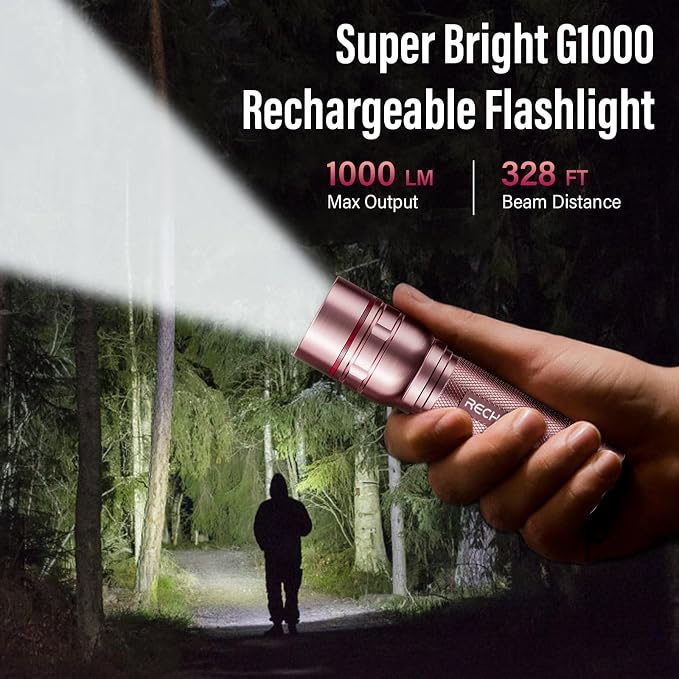 Flashlight Rechargeable High Lumens, G1000 Super Bright Flash Light Pink - Image 6