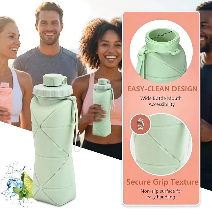 Collapsible Travel Water Bottle 20oz, Foldable Silicone Lightweight Reusable - Image 5