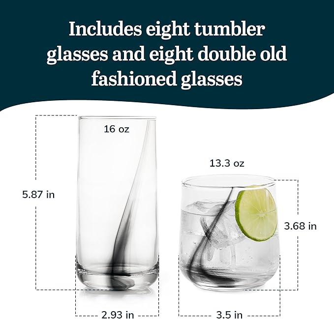 Libbey Ascent Black Ribbon 16 Piece Tumbler and Rocks Glass Set - Image 3