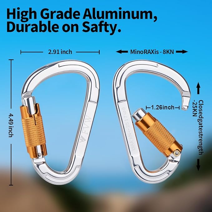FVW Auto Locking Rock Climbing Carabiner Clips, Professional 25KN Heavy Duty - Image 4