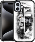 for iPhone 16 Plus Case, Lion Cross Jesus Christ Dove Pattern Graphic Design by FKBRCL4U