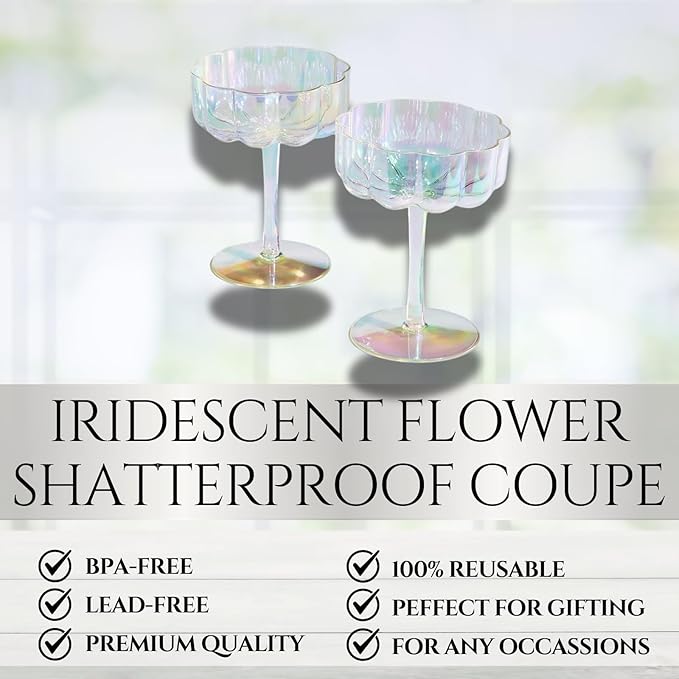 Khen Shatterproof Acrylic Flower Wavy Vintage Art Deco Martini, Champagne & - Image 2
