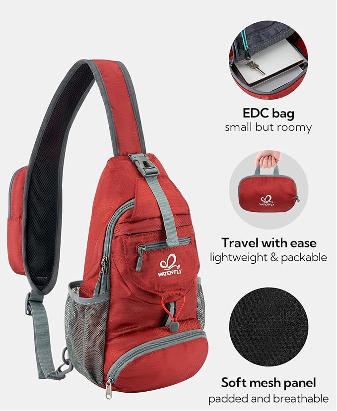 WATERFLY Packable Small Crossbody Sling Backpack Shoulder Chest Bag Daypack - Image 4