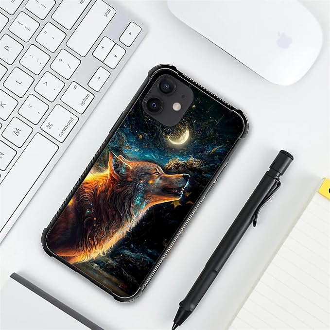 for iPhone 12/12 Pro Case, Star Cave Hungry Wolf Pattern Graphic Design Girl - Image 2
