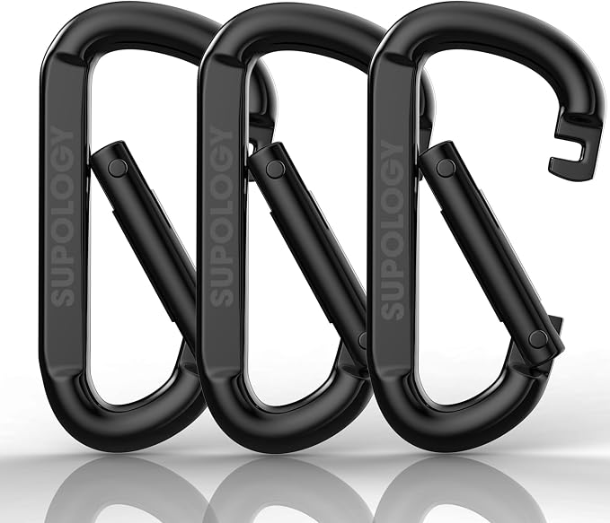 Heavy Duty Carabiner Clip, Steel Carabiners 1100lbs 3" D Shaped Spring Hook by SUPOLOGY