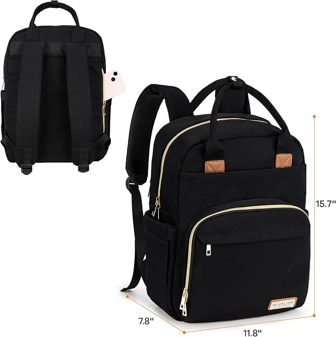 RUVALINO Diaper Bag Backpack, Large Capacity, Waterproof, Deep Black - Image 7
