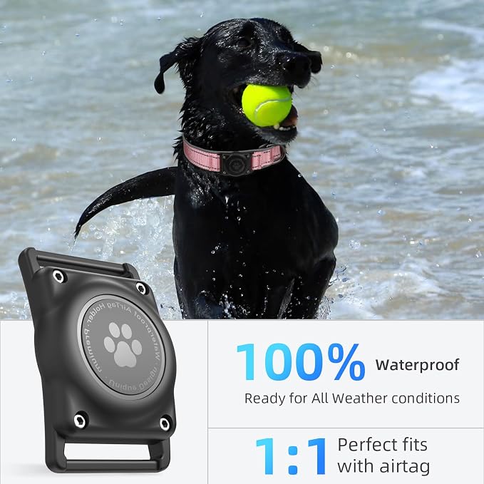 AirTag Dog Collar, IP68 Waterproof Air Tag Dog Collar Holder, Reflective - Image 2