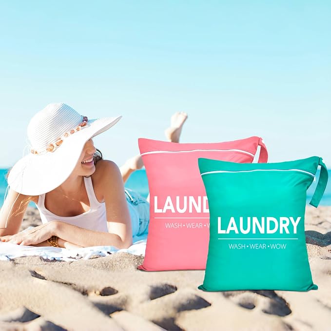 2 Pcs Large Travel Laundry Bag Waterproof Wet Dry Bag Washable Dirty Clothes Bag - Image 9