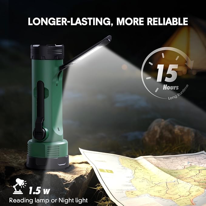 Hand Crank Flashlight, 3000mAh NOAA Weather Radio Flashlights - Image 4