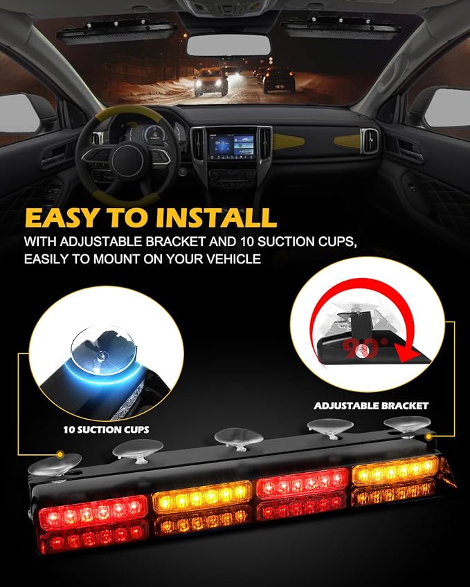 HLauto 604N Emergency Dash Strobe Lights: 2x16.8 inch Amber Red Security Light - Image 6