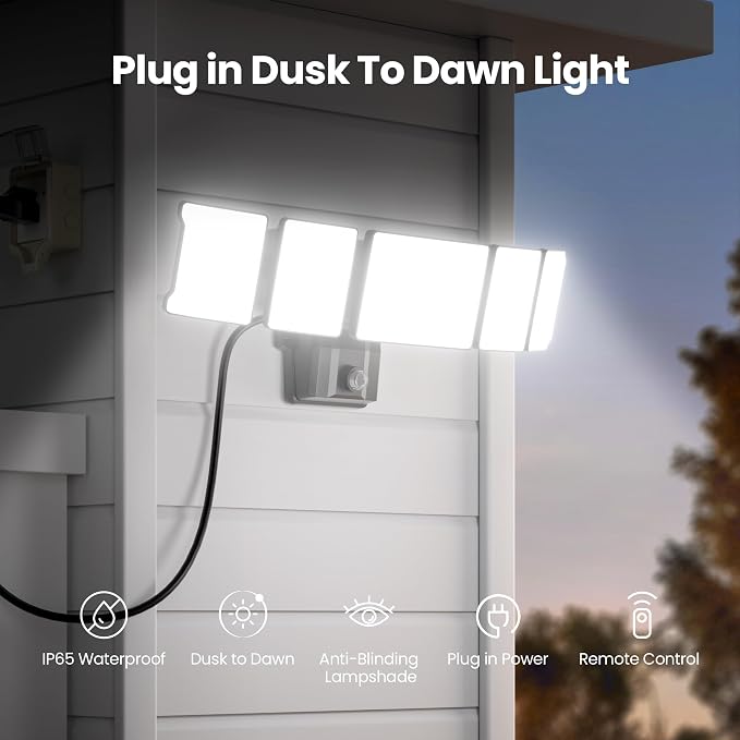 Olafus 120W Plug in Flood Lights Dusk to Dawn LED Outdoor Light - Image 5