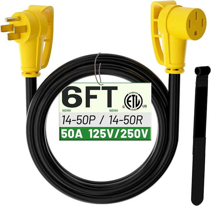 POWGRN NEMA 14-50P to NEMA 14-50R 50 Amp RV/EV Extension Cord 6 FT Outdoor by POWGRN