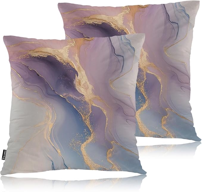 Swono Marble Throw Pillow Case, Luxury Pink Gold Marble Square Home Decorative by Swono