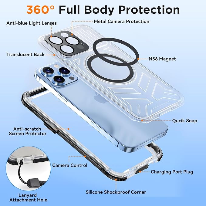 WIFORT for iPhone 15 Pro Waterproof Case, 360 Full Body Sealed Protection Cover - Image 5
