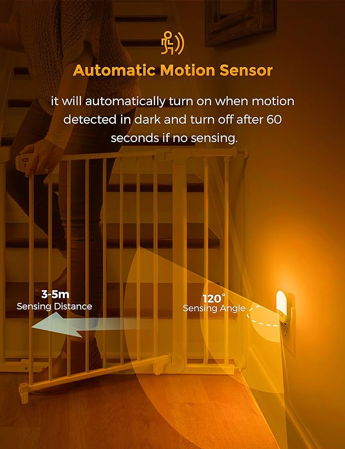 L LOHAS LED Amber Night Light, 4 Pack, Night Lights Plug into Wall Motion Sensor - Image 4