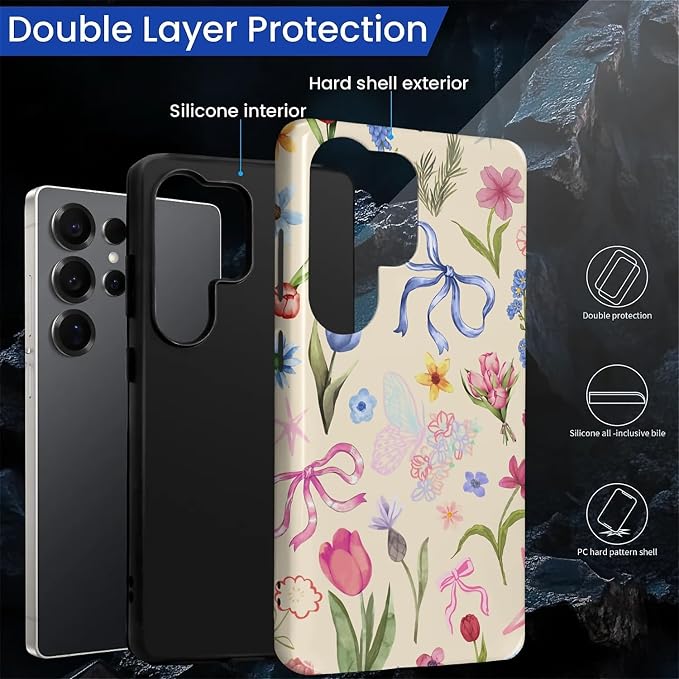 for Samsung Galaxy S25 Ultra Case, HL2 Aesthetic Flower Preppy Collage Hybrid 2 - Image 2