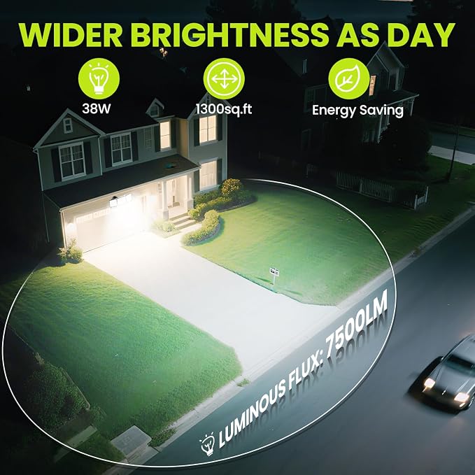 7500LM LED Security Light Motion Sensor Outdoor Lights, Adjustable 3 Head - Image 4