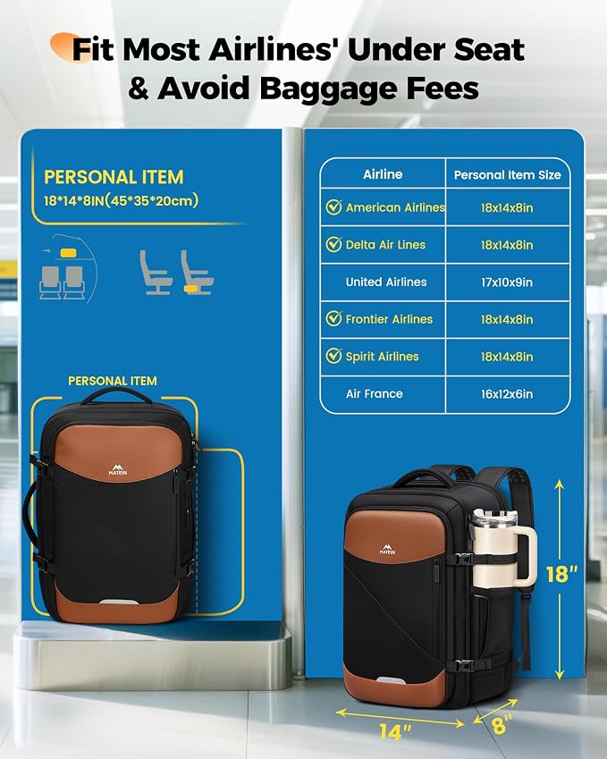 MATEIN Spirit Airlines Personal Item Backpack 18x14x8 - Image 3