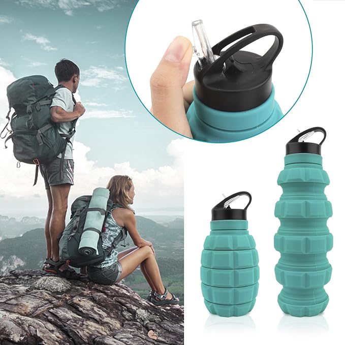 QiCheng&LYS 19.5oz Collapsible Travel Water Bottle, Reuseable BPA Free Silicone - Image 4