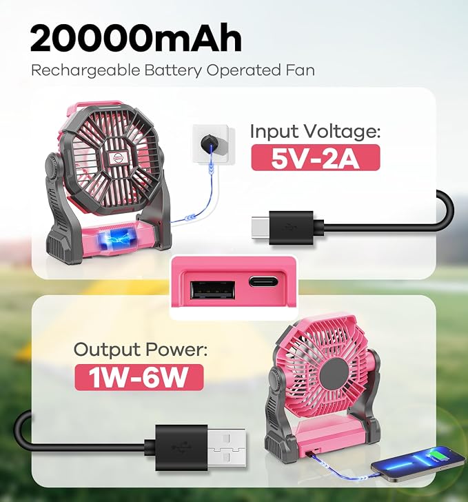 DOWILLDO 30000mAh Portable Battery Powered Camping Fan - - Image 2