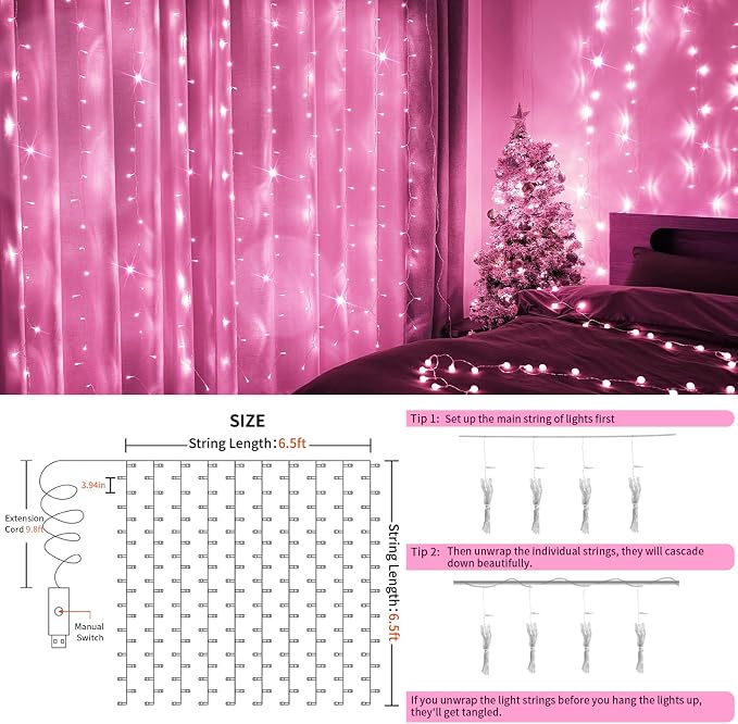 suddus Curtain Lights for Bedroom, 200 Led 6.5ft x 6.5ft Hanging String Lights - Image 5