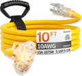 10 ft 10 Gauge Heavy Duty 3 Outlet Extension Cord Splitter by Deeklify