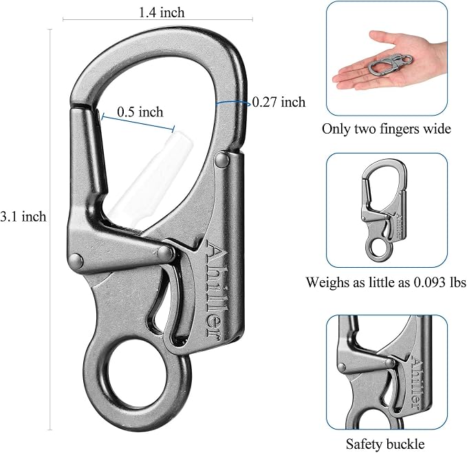 Ahiller Carabiner Clip, Double Anti-Misopening Locking Design, Key Ring Clip - Image 2