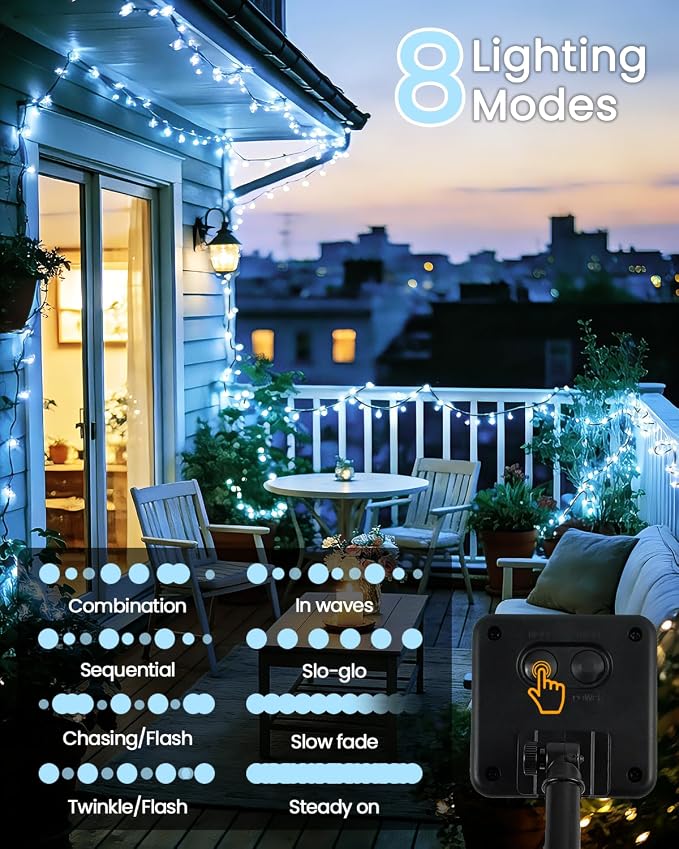 OZS 2PK 240LED Solar Sring Lights Outdoor Waterproof, Solar Christmas Lights - Image 3