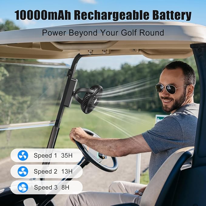10000mAh Magnetic Cruise Golf Cart Fan, Camping Fans - Image 3