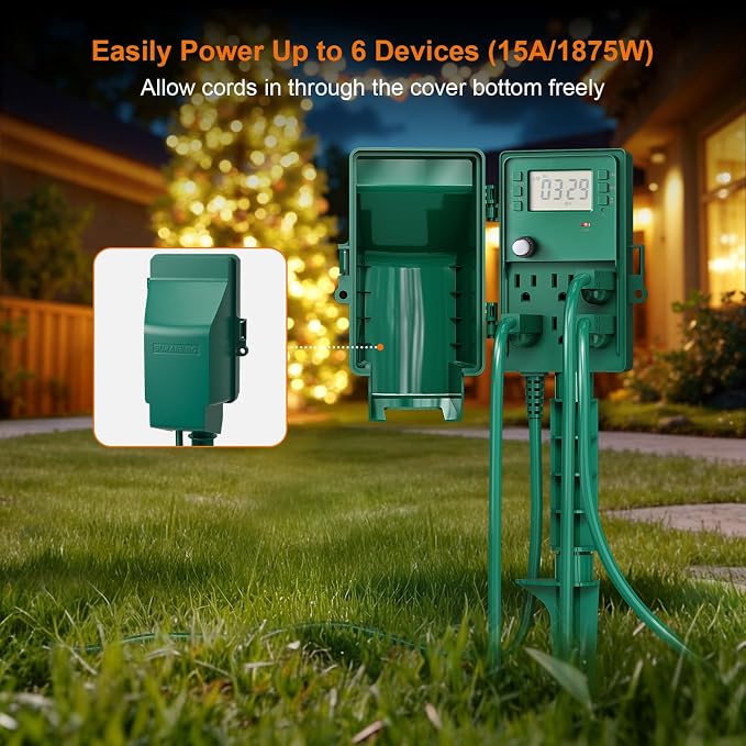 SURAIELEC Outdoor Power Stake, 7-Day Programmable Digital Timer, Power Strip - Image 4