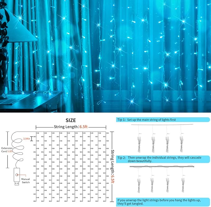 suddus Curtain Lights for Bedroom, 200 Led 6.5ft x 6.5ft Hanging String Lights - Image 6