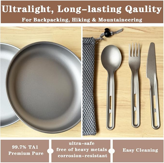 7.5Inch Titanium Plate With Knife Fork Spoon Set Of 4 - Image 3