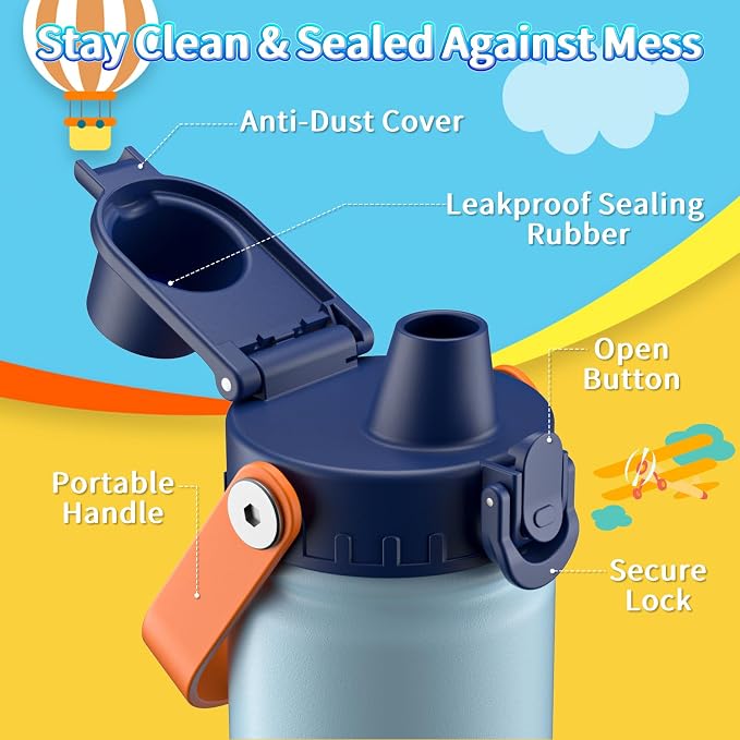 baab 18oz Kids Water Bottle, Insulated Kids Water Bottle - Image 3