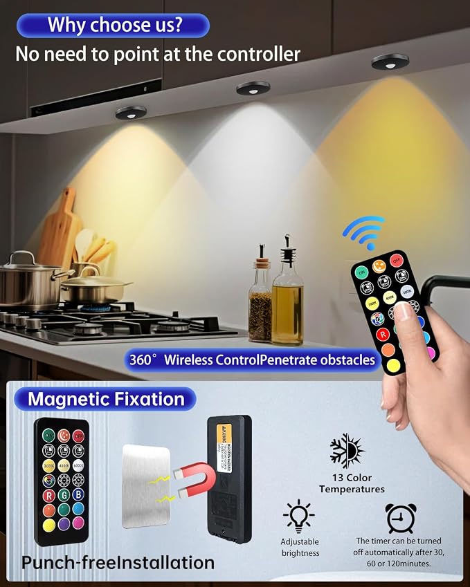 Puck Lights with Remote Control, 2000mAh Rechargeable Cabinet Light, Under - Image 5